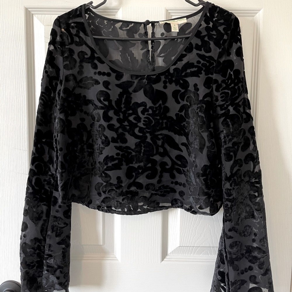Vintage Urban Outfitters Bell Sleeved Mesh Velvet Top
